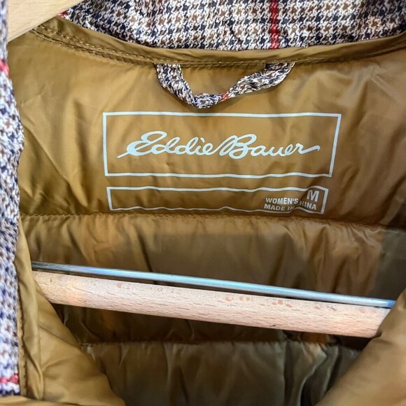 Eddie Bauer Women's Medium Quilted Down Brown Houndstooth Plaid Puffer Vest - Picture 4 of 6